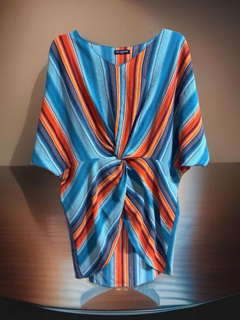 cha cha vente Blue & Orange Striped Twist-Front Tunic